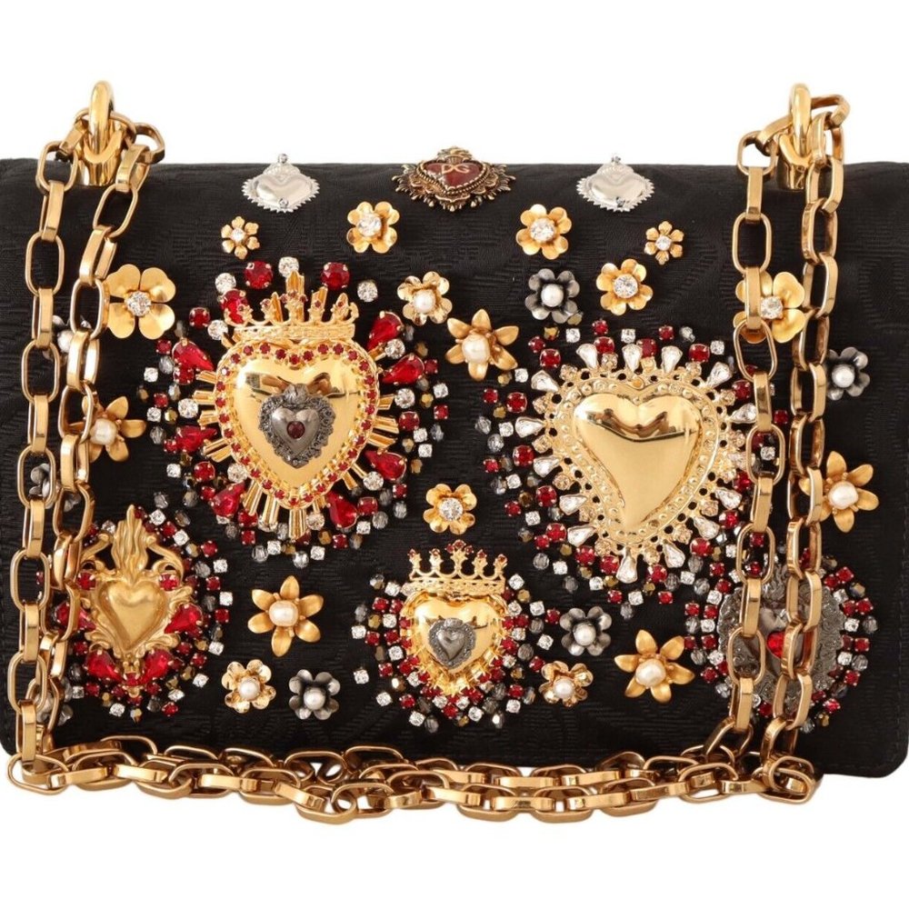 New DOLCE & GABBANA DG Girls Enchanted Sicily Heart Crystal Brocade Purse Bag